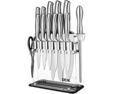 Deik Messerblock Set | Messerset | Profi Kochmesser mit Präzisionsklingen | rostfreier Edelstahl | ergonomische Griffe | inkl. Küchenschere und Wetzstahl Stange | Acrylstand | 14-tlg