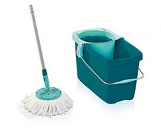 Leifheit Set Clean Twist Disc Mop, Wischer für nebelfeuchte Reinigung, Wischmopp mit effizienter Schleudertechnologie, Bodenwischer mit Mikrofaser Bezug für Fliesen und Laminat, Stiel mit Click-System