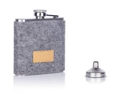 LARS NYSØM Flachmann aus Edelstahl mit Trichter I 175ml Hip Flask mit Abnehmbarer Hülle aus Filz (Grau) I Taschenflasche 100% Dicht I Trinkflasche für Spirituosen