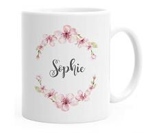 SpecialMe® personalisierte Kaffee-Tasse mit Namen Blumen Namenstasse persönliche Geschenke für Frauen Mädchen weiß Keramik-Tasse