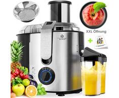 KESSER® Entsafter für Obst und Gemüse aus Edelstahl 1100W große 85 mm Einfüllöffnung inkl. Reinigungsbürste und Saftbehälter 3 Geschwindigkeitsstufen, Saftpresse Juicer (Silber/Silber)