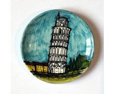 Turm von Pisa-Keramik Teller von Hand dekoriert Durchmesser von cm 14,3 hoch cm 2,8, bereit, an der Wand zu hängen.Made in Italy,Toskana,Lucca.Erstellt von Davide Pacini.