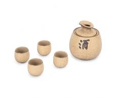 Wuhuizhenjingxiaobu Flagon, Flachmann, warmer Weinkrug, Weinset, Keramik, japanischer antiker warmer Wein, heißer Topf, Weinkrug, Weinkeller,Glatte Linien (Color : Khaki, Size : 77 * 77 * 124mm)