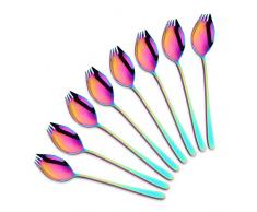 Do Buy Titan Spork Metall Göffel 18/10 Edelstahl, 8 Stück buntes 3 in 1 Gabel Löffel Messer Kombi, 8 regenbogen wellenschliff göffel Länge 19,5 cm to go Camping-Besteck Reise Outdoor Picknick