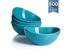 Sweese 103.107 Suppenschalen 4er Set aus Porzellan, Füllmenge 800 ml, Müslischale, Suppenschale, Salatschüssel, Azurblau