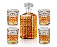BSET BUY Whisky Dekanter und Gläser Set in einzigartiger Geschenkbox - Original Crystal Liquor Dekanter Set für Bourbon, Scotch, Wodka oder Whisky, 5-teilig