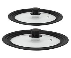 Steuber 2er Set Universal Glasdeckel für Töpfe und Pfannen 24/26/28 cm & 28/30/32 cm, mit Auslassventl und Silikonrand, schwarz