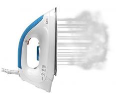 AEG DBS 3350-1 Dampfb/ügelstation wei/ß//blau Betriebsbereit in 1,5 min, 4,5 Bar Dampfdruck, Dampfsto/ß 115g//Sto/ß, Edelstahl-B/ügelsohle, Restw/ärmeanzeige, Abschaltautomatik, 1,2l Wassertank, 2m Kabel