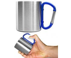 Outdoor Saxx® - Camping-Tasse, Outdoor-Becher, Metall-Becher, 250 ml mit geschraubtem Karabiner-Griff, Edelstahl, Wandern, Trekking, Arbeit, blau