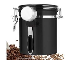 ZealBoom Kaffeedose Luftdicht mit Messlöffel, Kaffeedose Edelstahl Kaffeebohnenbehälter Vorratsdose Aromadose Vakuum Dose für Kaffeebohnen, Kaffeepulver, Tee, Nüsse, Kakao und Mehr, 1,5Liter Schwarz