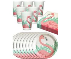 HomeTools.eu® - Flamingo Party-Geschirr Set, Einweg-Geschirr, angesagtes Flamingo Motiv, 8 Papp-Teller, 8 Papp-Becher, 20 Servietten, 36 Teilig