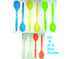 Die schönen Dinge Eierlöffel aus Kunststoff, Löffel Dessertlöffel Kinderlöffel Babylöffel 10er Set in gelb, blau, grün, weiß, orange EINWEG-verpackt(bunt, 1)