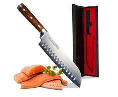 Zolmer® Profi Santokumesser aus deutschem Carbon Edelstahl und Pakkaholz - Rostfreies Sushi Messer mit Antihaftbeschichtung - Japanisches Küchenmesser