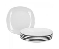 Van Well 6er Set Speiseteller Lilli, 250 x 250 mm, großer Menüteller, Servierteller, edles Markenporzellan, glänzend, klassisch weiß, quadratisch