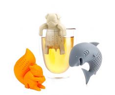 DreamJing 3 Stück Grau Teesieb Tee-Ei Teefilter Teekugeln Orange Eichhörnchen Mops Cremeweiß,Silikon lustiges Teesieb Tee Ei Sieb Silikon wiederverwendbar