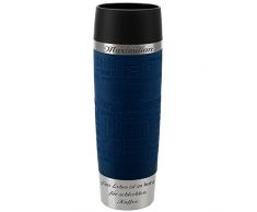 Emsa Thermobecher Travel Mug Grande Blau 500 ml mit persönlicher Rund-Gravur gelasert Edelstahl Soft-Touch-Manschette Quick Express Verschluss