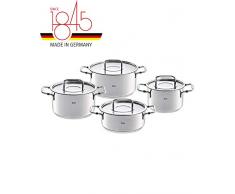 Fissler bonn / Edelstahl-Topfset, 4-teilig, Kochtopf-Set, Töpfe mit Deckel, stapelbar, Abgießhilfe, Induktion, alle Herdarten (3 Kochtöpfe, 1 Bratentopf)