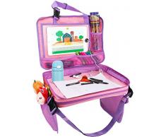 Zooawa Toy Travel Storage Bag, Kids Removable Toddler Car Seat Travel Tray, Durable Toy Organizer Chest and Lap Desk / Tablet Holder for Drawing & Watching Videos - Pink
