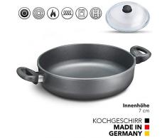 Schmorpfanne 28cm Induktion I Aluguss Made in Germany I Servierpfanne mit Deckel beschichtet I Induktionsbräter Bratpfanne Bratentopf Glasdeckel I Induction Cookware Schmorkasserolle Pfanne Antihaft
