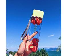 Mdsfe Neue quadratische tragbare Tasse Wasserflaschen 480/300 ml mit Seil für Teemilchfrucht Transparente Sporttrinkflasche im koreanischen Stil - 300 ml, grün