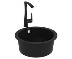 Quarz-Stein 1,0 Bowl Einzelspülbeckens runde schwarze Wanne u Korb Abfall Kit