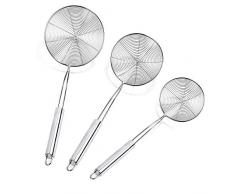 Upgrade Cymax 3 Stück Edelstahl Stahl Net Sieb Schöpfkelle Sieb Schaumlöffel Küche Geschirr mit Hängen Loch, 12cm,16cm and 20cm Durchmesser,Silber