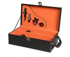 Grinscard Sommelierset mit Weinkiste für 2 Weinflaschen - Schwarz - Zubehörset mit Dekanter Entkorker Tropfring Folienschneider