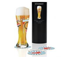 RITZENHOFF Weizen Weizenbierglas von Debora Jedwab, aus Kristallglas, 500 ml, mit fünf Bierdeckeln