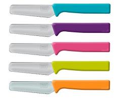 5er Frühstücksmesser-Set KNIFE bunt, Brötchenmesser-Set, Tafelmesser-Set, Brotzeitmesser Wellenschliff Soft-Griff, exklusiv by Danto®