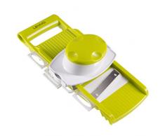 LEVIVO Gemüseschneider / Allzweckreibe, mit 5 auswechselbaren Einsätzen, Gemüsehobel, Küchenreibe, Gurkenhobel, Reibe mit Fingerschutz, Küchenhobel, Multifunktionsschneider, weiß/grün