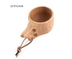NOLOGO Yg-ct Holz-Tee-Schalen-beweglicher im Freien Camping Wandern Saft Milch Cups einfach Art Handcrafted Kaffee Wasserbecher mit Kuhfell Seil Haken (Farbe : A1)