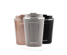 MAMEIDO Thermobecher Taupe Grau 470ml - Kaffeebecher, Edelstahl doppelwandig isoliert, auslaufsicher, Coffee to go, Kaffee & Tee Isolierbecher Travel Mug