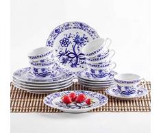 Kahla 170290M72067U Zwiebelmuster Kaffeeservice für 6 Personen Tee Geschirr Porzellan 18-teilig weiß blau Kuchenteller Tasse Untertasse Komplettset Frühstück
