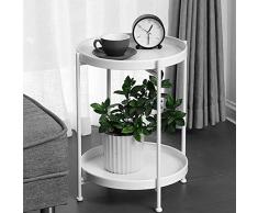Beistelltisch tablett metall rund Doppelschicht Sofatisch herausnehmbar Beistelltisch mit abnehmbarem Tablett Drink Snack Couchtisch einfache Installation Weiß(2 Teller)