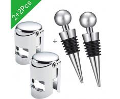 INSANYJ Flaschenverschluss Edelstahl,2 Stück Weinflaschenverschluss und 2 Stück Sektflaschenverschluss für Die Weinsammlung Rotwein Champagner Bier Saver Sealer