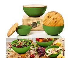 bambuswald© ökologische Salatschüssel mit Deckel aus Bambus 3 Stück im Set | Bambusschüssel in 0,9L 1,9L oder 4L - nachhaltige & robuste Kochschüssel für die Küche