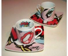 Set mit 2 Espressotassen und Untertassen in Geschenkbox, Pop Art