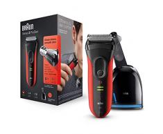 Braun Series 3 ProSkin 3050cc Elektrorasierer mit Reinigungs- und Ladestation, Präzisionstrimmer, wiederaufladbarer Rasierer Herren, schwarz/rot