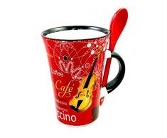 Little Snoring Gifts: Cappuccino Tasse With Spoon - Saxophon (Red)