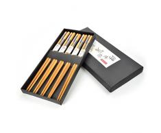Ganzoo ESS-Stäbchen im 5er Set (5 Paar), aus nachhaltigem Bambus-Holz in schicker Schatulle