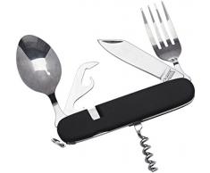 KEEN Campingmesser mit ausklappbarem Besteck, Gummi-Griff, schwarz