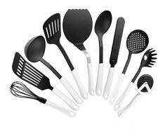 FACKELMANN Küchenhelfer-Set Arcadalina, Kochbesteck mit praktischem Griff, Kochzubehör für beschichtete Töpfe/Pfannen (Farbe: Weiß/Schwarz), Menge: 1 x 10er Set