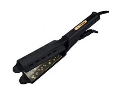 Haarglätter 2-in-1 Curl&Straight, Haarglätter aus keramischem Turmalin für die optimale Schonung des Haars, doppelter Lockenstab 4 Gangstellungen (Schwarz)