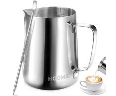 Milchkännchen HOOMIL Milchkanne Edelstahl 350ml (12fl.oz) Milch Aufschäumen Krug, Milch Pitcher mit Barista Stift/Latte Art Pen, Kännchen für den Milchaufschäumer für Cappuccino & Macchiato