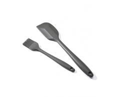 einfach backen Teigschaber Silikon Set mit Backpinsel – spülmaschinenfest – 2er-Set Küchenutensilien zum Kochen und Backen – Anthrazit/Grau