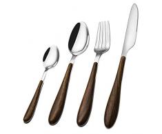 Elegant Life Besteckset 24-teiliges, Edelstahl Besteck, Holzgriff, spiegelpoliert, Service für 6 Personen, Messergabel Löffelset Ideal für Zuhause/Camping/Party, leicht zu reinigen und dauerhaft