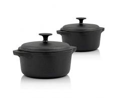 BBQ-Toro Gusseisen Topf | schwarz | Gusstopf - Bräter mit Deckel (3,0 Liter + 4,0 Liter (Set))