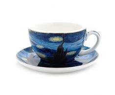 Van Goghs World-Famous Ölgemälde Starry Night Artwork Latte Coffee Tumbler Cappuccino, Kaffeetasse, Teetasse, Kaffeetasse und Untertasse Set Latte-Tasse, 300 ml.