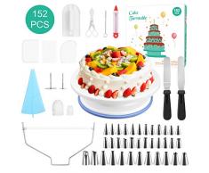 Fostoy Kuchen Drehteller,Tortenplatte Drehbar Tortenständer Spritztüllen Set, 152 Stück Tortenzubehör-Set mit Zuckerguss, Spritzbeutel und Tipps-Set, Vereisungsspachtel und glatter, Gebäckwerkzeug