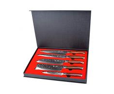 Yarenh 5er Damastmesser Küchenmesser Set,Japanische Damaszener Klinge Scharfes Messer,Damaststahl Profi Kochmesser,Chefmesser Santokumesser Nakirimesser Schinkenmesser Officemesser im Damast Messerset